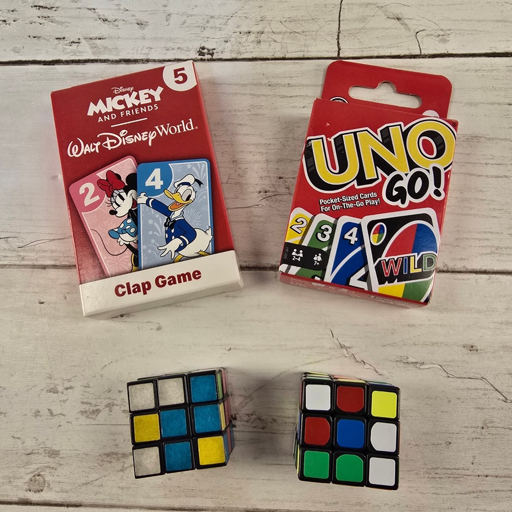 Disney Mickey &‎ Friends Clap Game UNO GO Card Games & 2 3x3 Puzzle Cubes Bundle